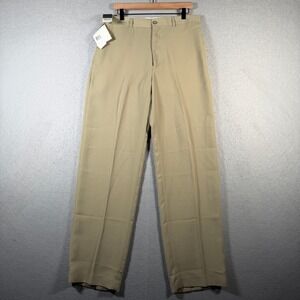 Claiborne Mens Khaki Flat Front Dress Pants Tailored Fit Size 34x34 New